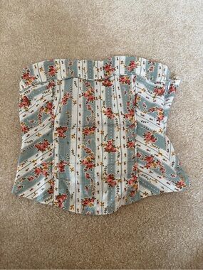 Dollhouse Floral Strapless Top in Blue and Peach